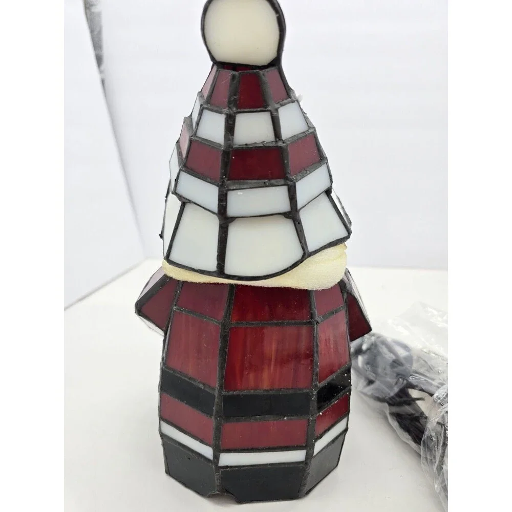 Stained Glass Bobblehead Santa Claus Tiffany Style Acent Christmas Light